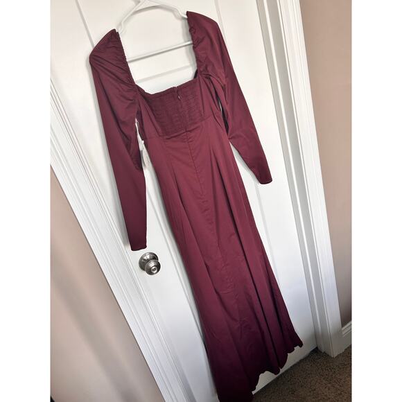NWT Staud Josephine Cut-Out Maxi Dress Leg Slit Sweetheart Long Sleeve Plum SZ 4 - Picture 8 of 14
